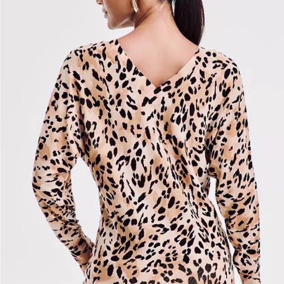 INC International Concepts Tan and Black Leopard Print V-Neck Top - Picture 2 of 11